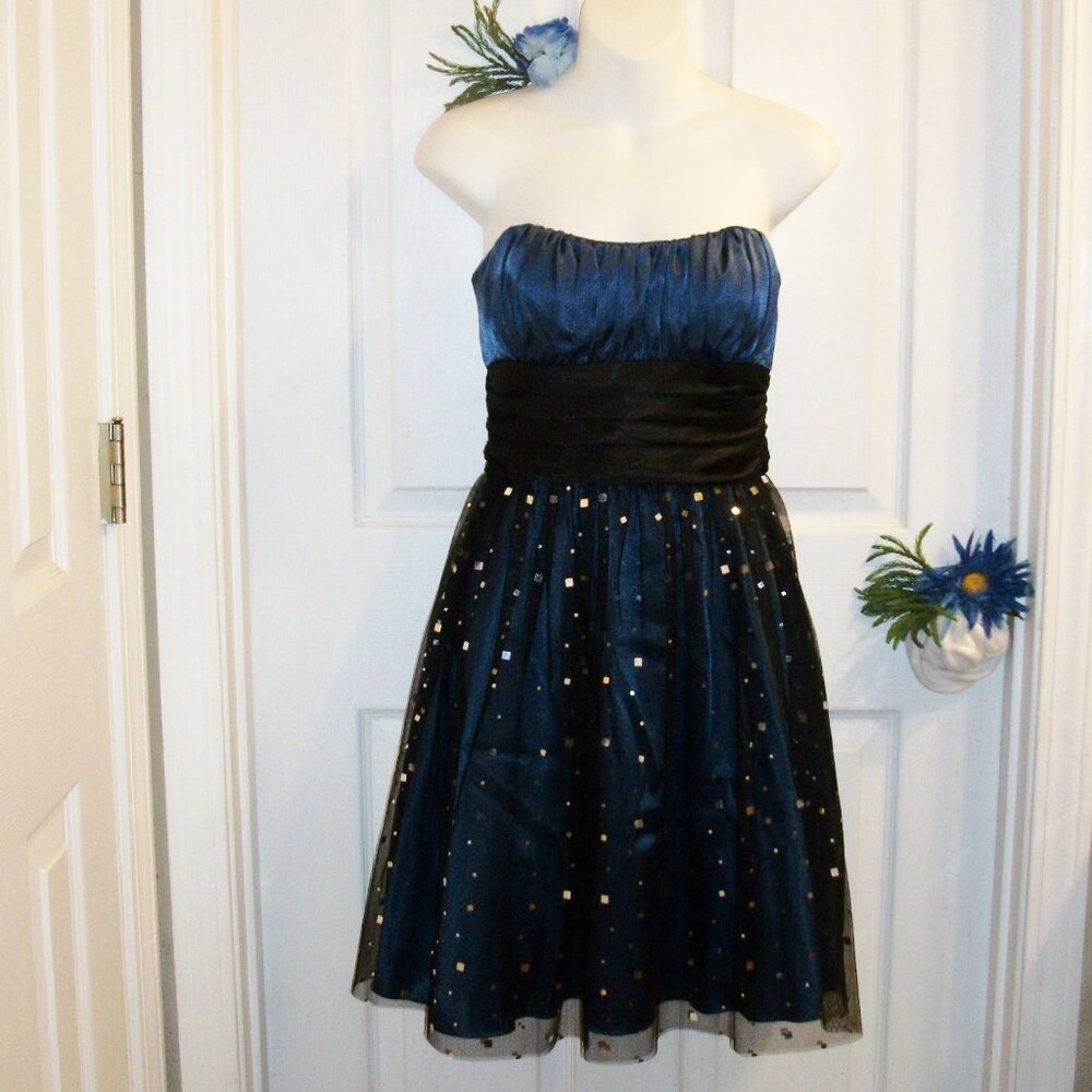 Dj-Jaz Sz 1 NWOT Strapless Sapphire Blue/ Black Short Cocktail Dress Tulle Skirt